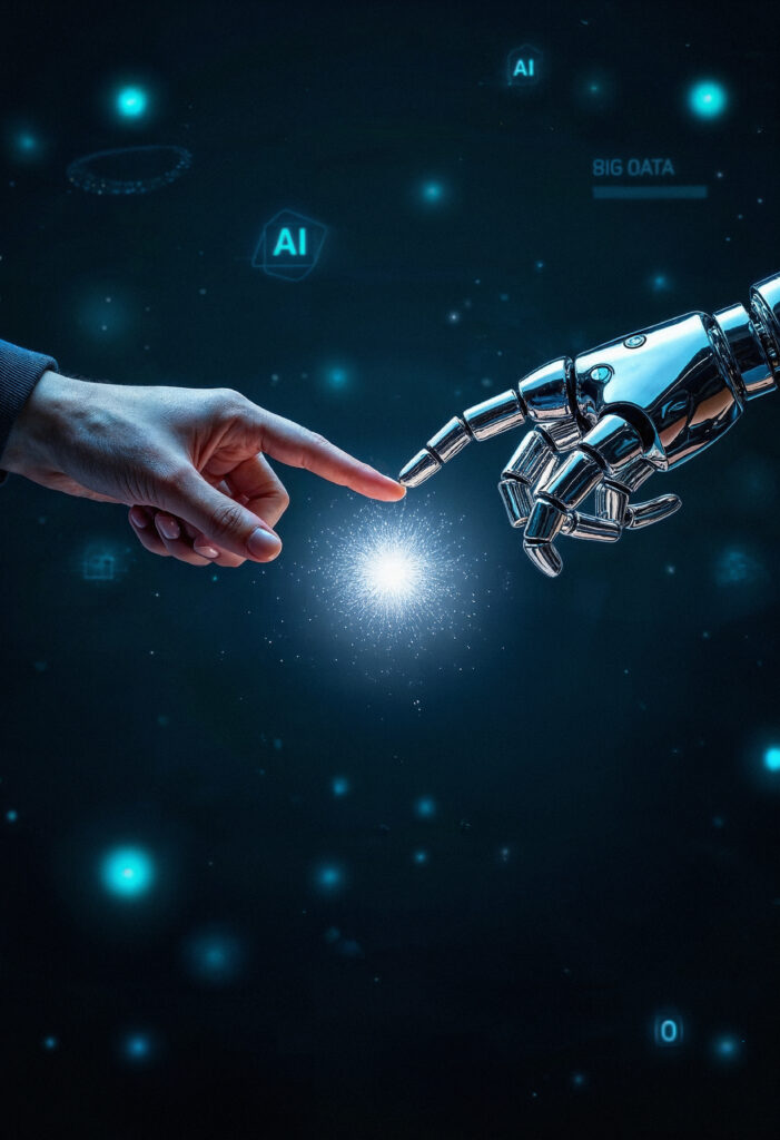 toque da mao humana e robo conceito de ia futurista